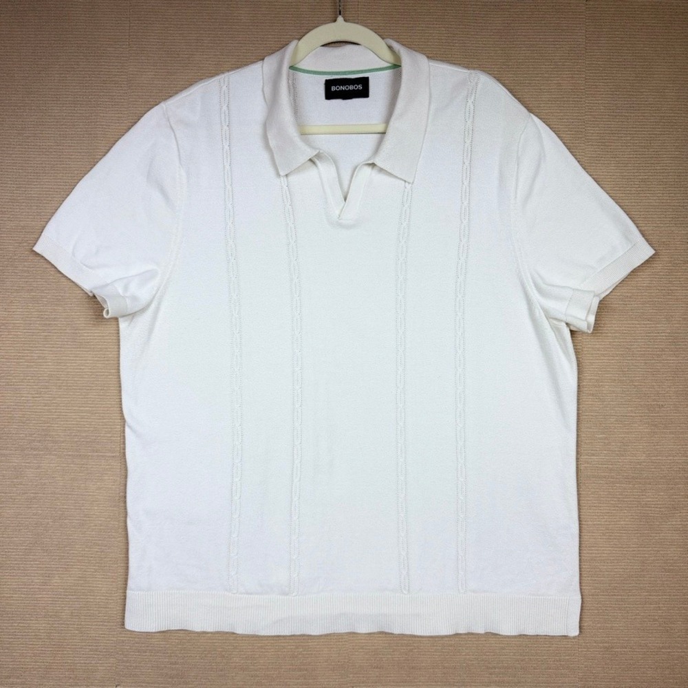 Bonobos Mens White Short Sleeve Cable Knit Johnny Collar Polo Shirt Extra Large
